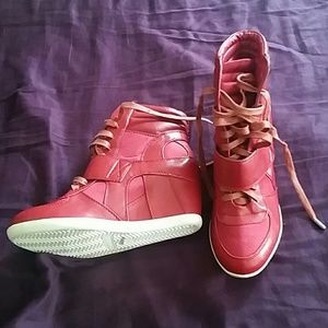 Bamboo red sneaker wedges